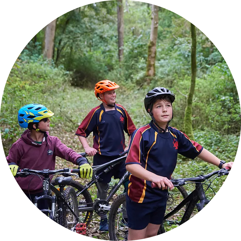 Rendcomb College students out on their mountain bikes